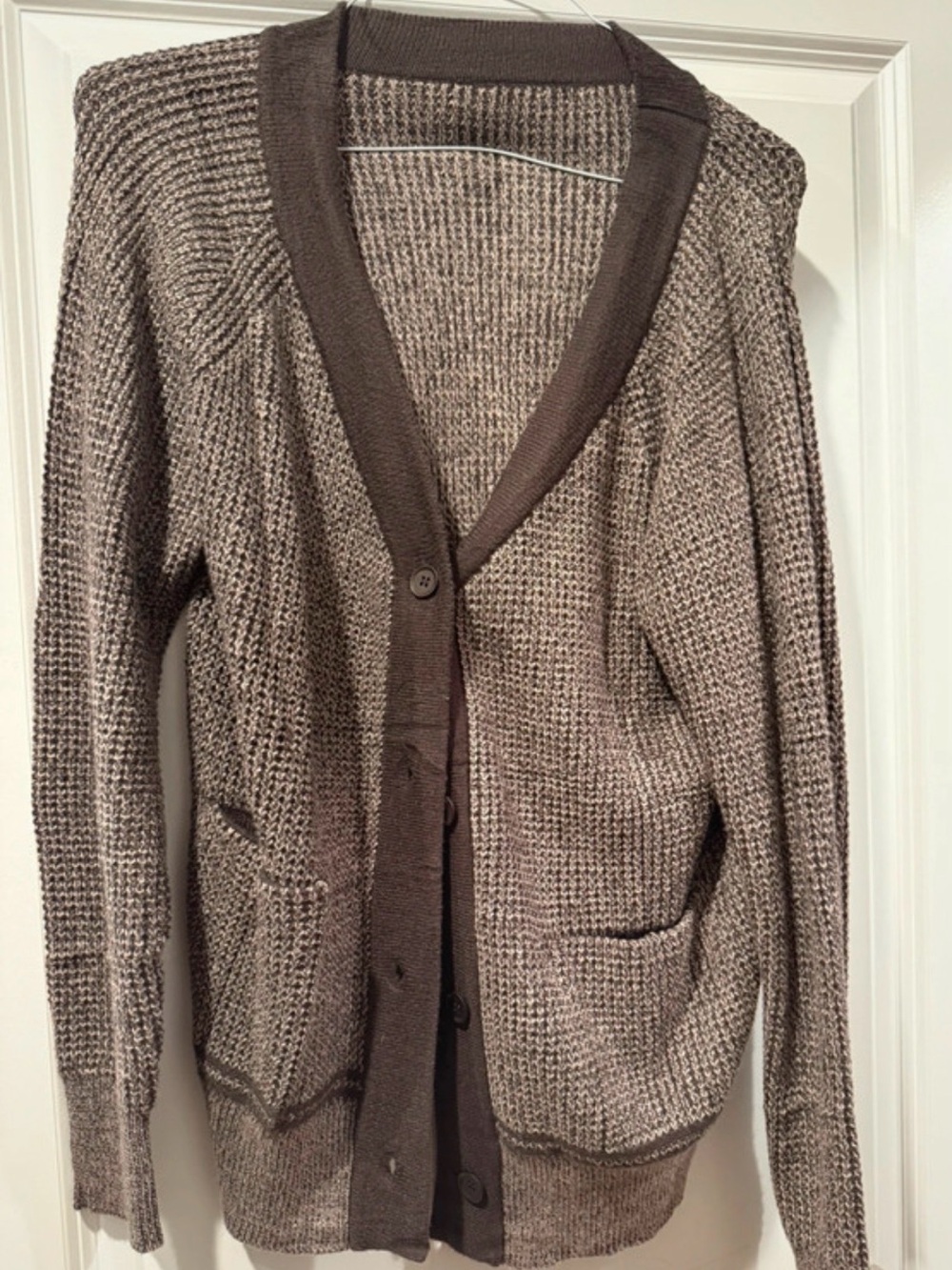 Brown Waffle Knit Button-Front Cardigan